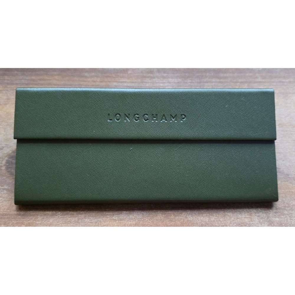 Longchamp Forest Green Folding Eyewear Case Lime Green Interior Collapsible